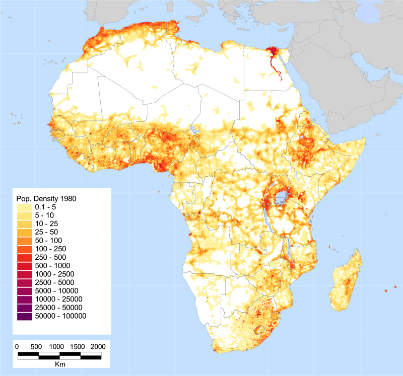 Population density maps of Africa, year 1980
