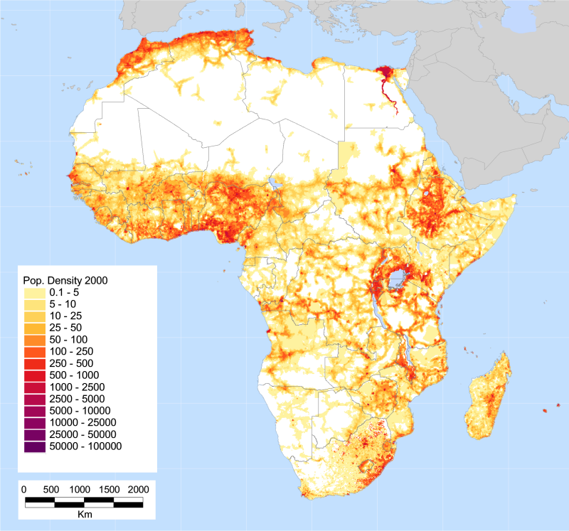 Population density maps of Africa, year 2000