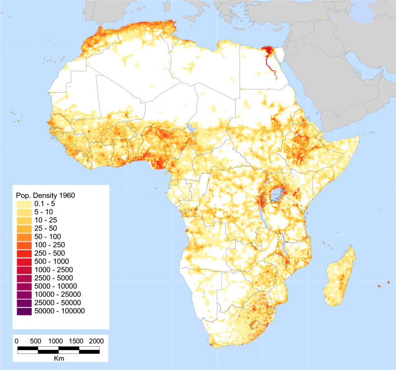 Population density maps of Africa, year 1960