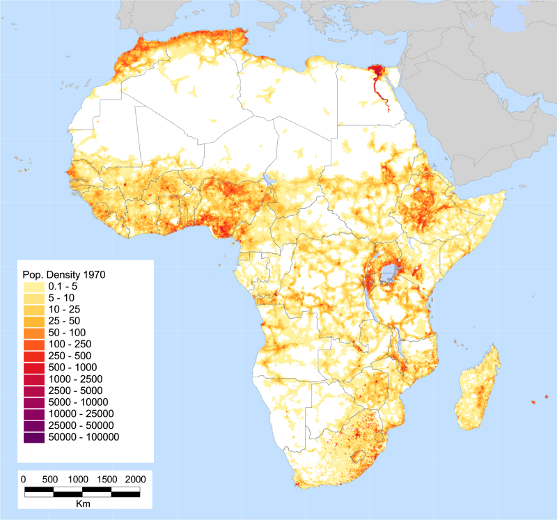 Population density maps of Africa, year 1970
