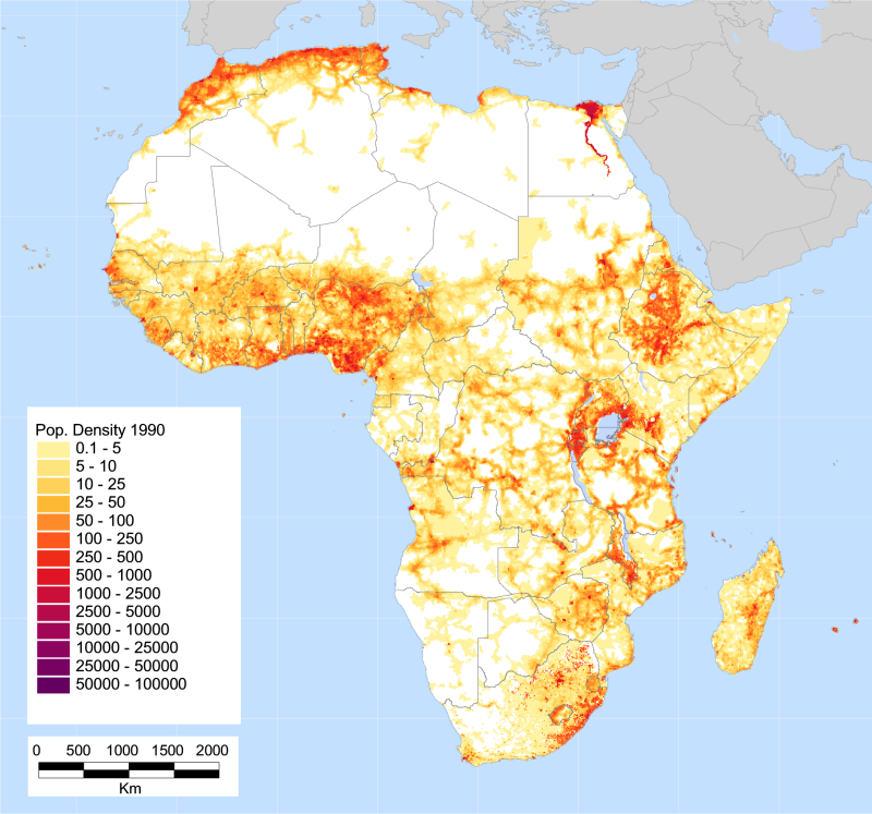 Population density maps of Africa, year 1990
