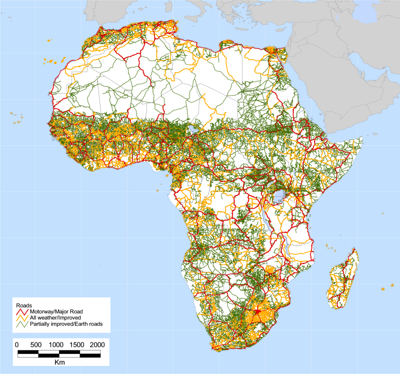 1:4,000,000 scale road map of Africa